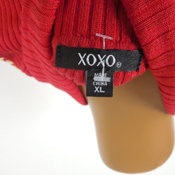 XOXO Red Sweater XL Cold Shoulder Gold Studs Stretch Ribbed Knit Casual Party - Picture 9 of 10